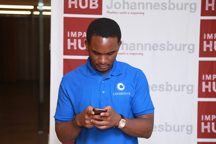 EthJoburg 2 — Ben Onuoha preparing before going on.