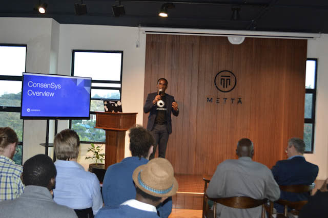 EthNairobi — Ben Onuoha presents the ConsenSys overview at Mēttā Nairobi.